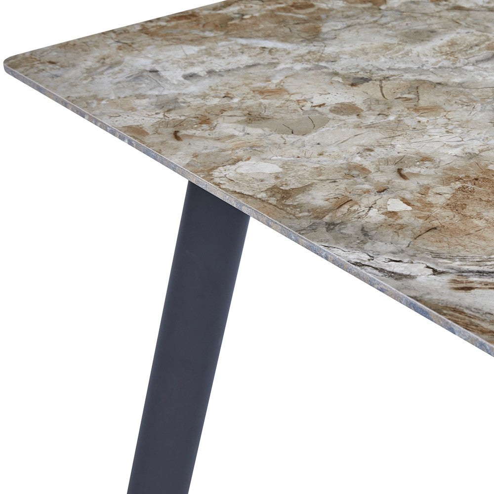 Tavolo rettangolare Imperial con piano in ceramica effetto marmo lucido senafe brown e gambe in metallo nero