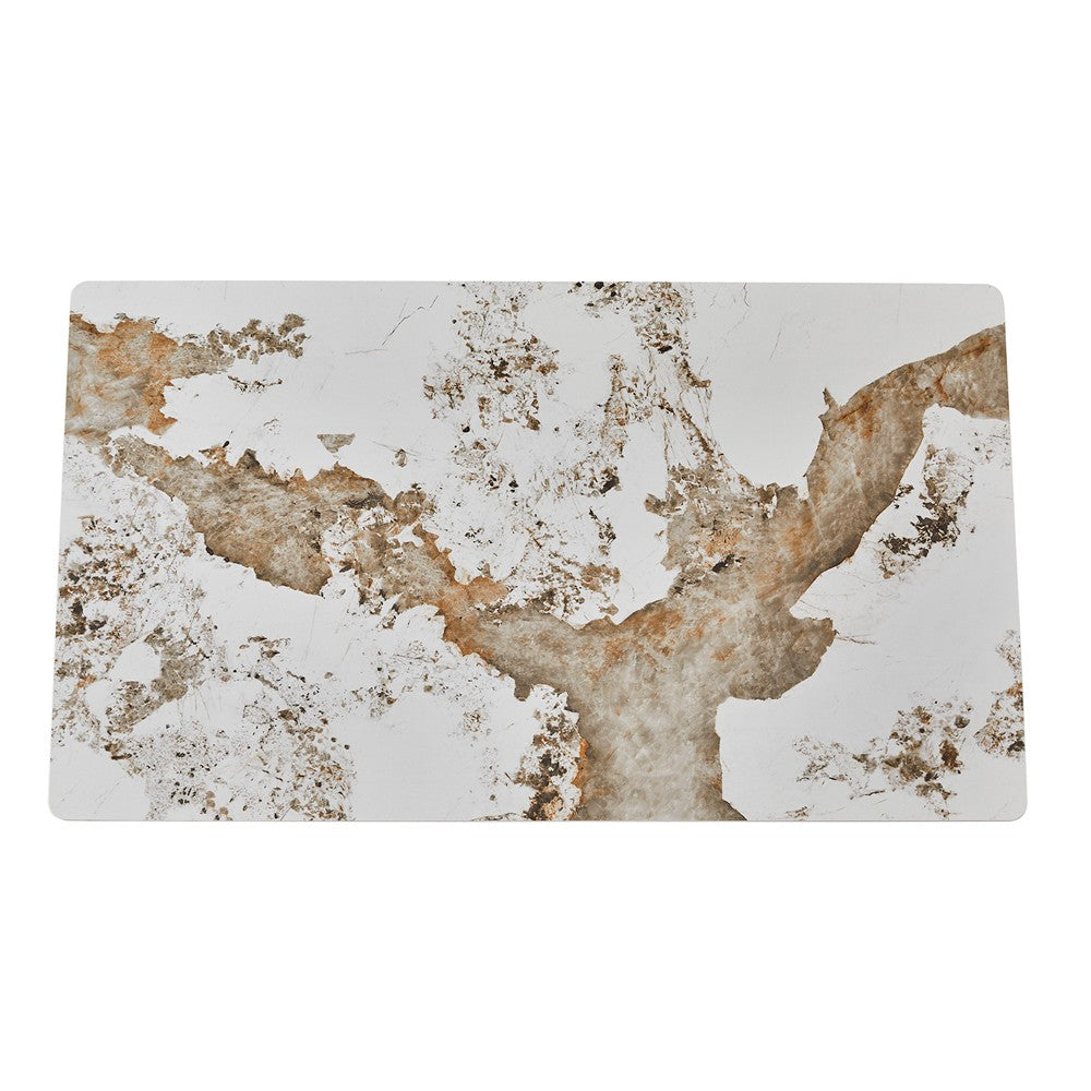 Tavolo rettangolare Linus2538 con piano in ceramica effetto marmo bianco Pandora brown lucido e struttura in metallo nero