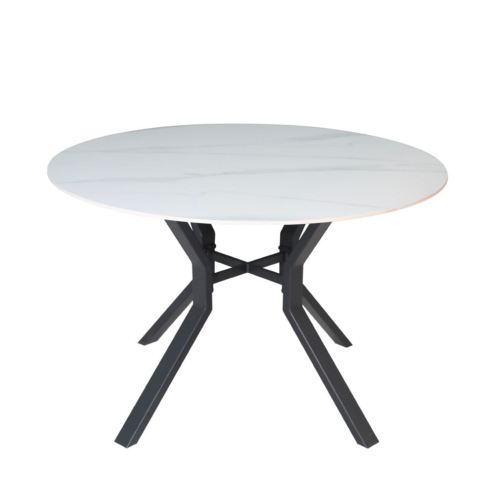 Tavolo rotondo fisso Aurora con piano in ceramica bianco lucido e struttura in metallo nero