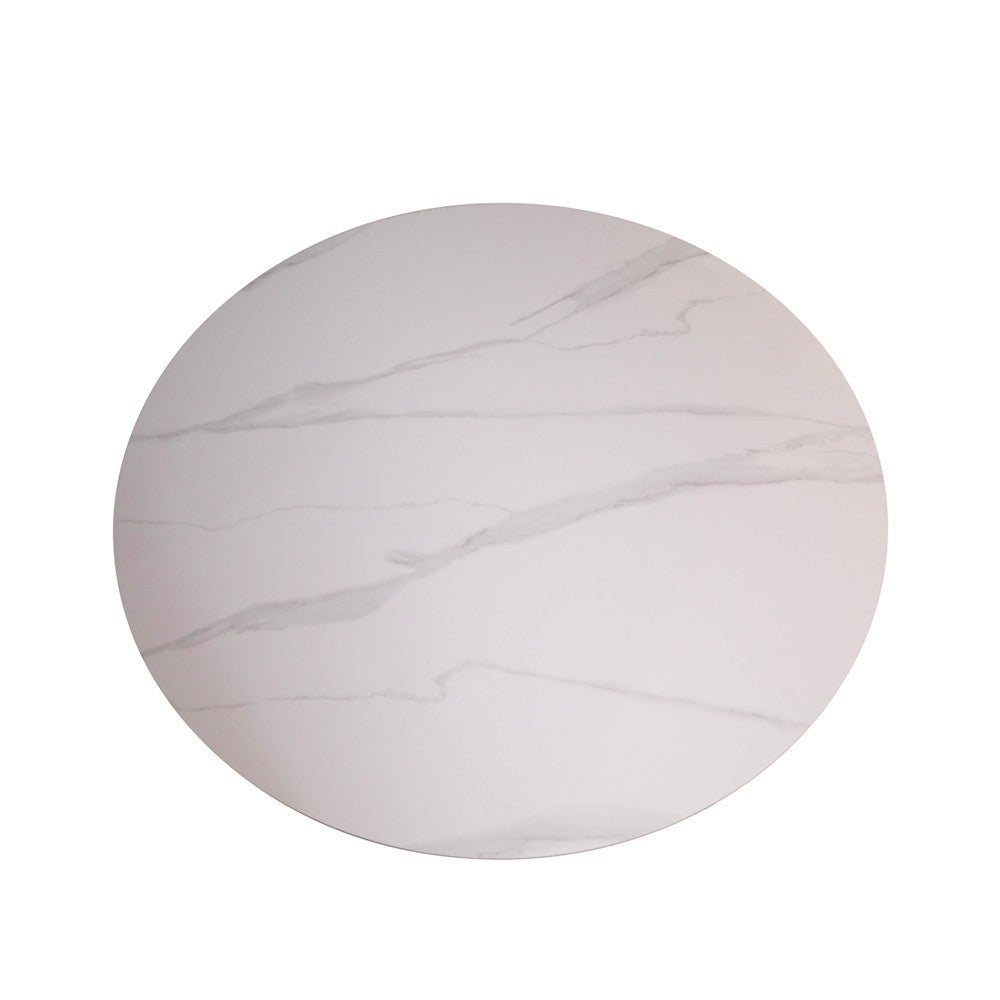 Tavolo rotondo fisso Aurora con piano in ceramica bianco lucido e struttura in metallo nero