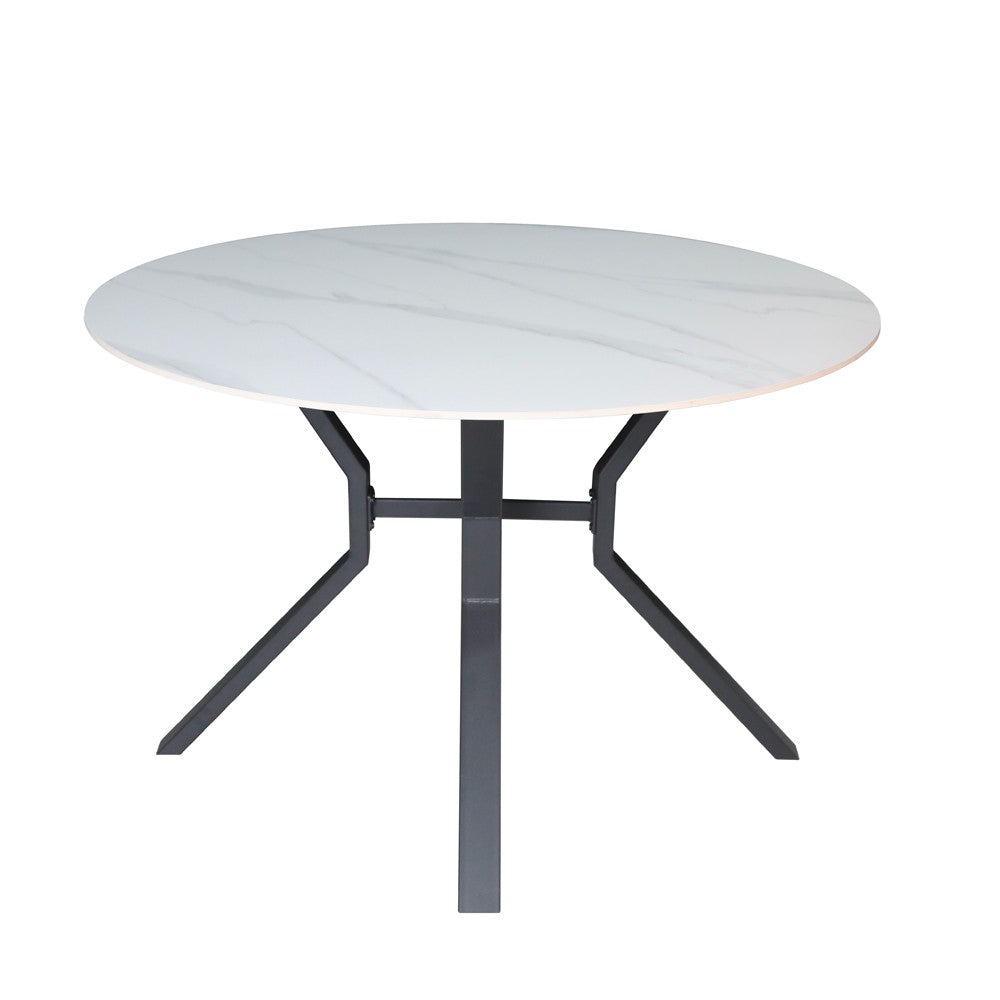 Tavolo rotondo fisso Aurora con piano in ceramica bianco lucido e struttura in metallo nero