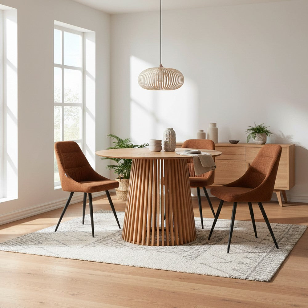 Tavolo rotondo Garle 81A con base cannettata in legno naturale
