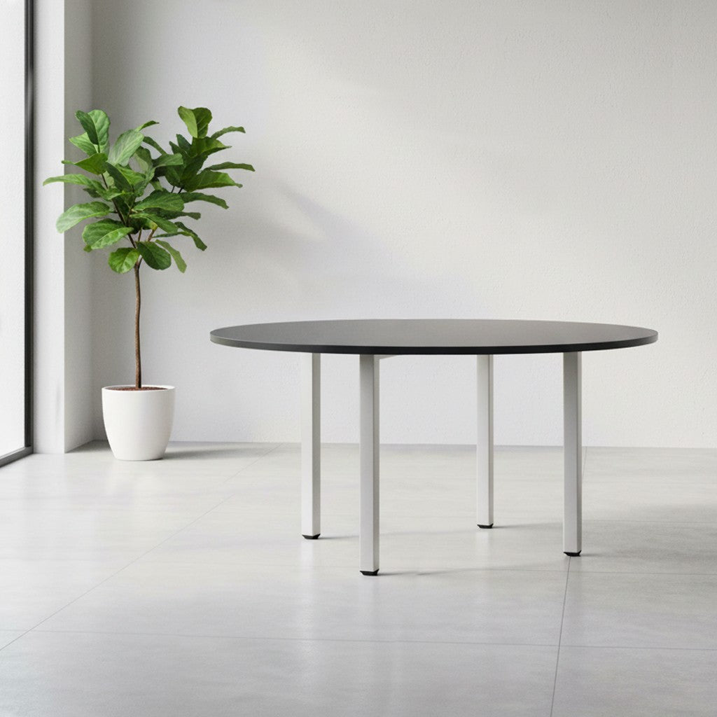 Tavolo tondo Leccino diametro 120 con piano antracite satinato e gambe alluminio