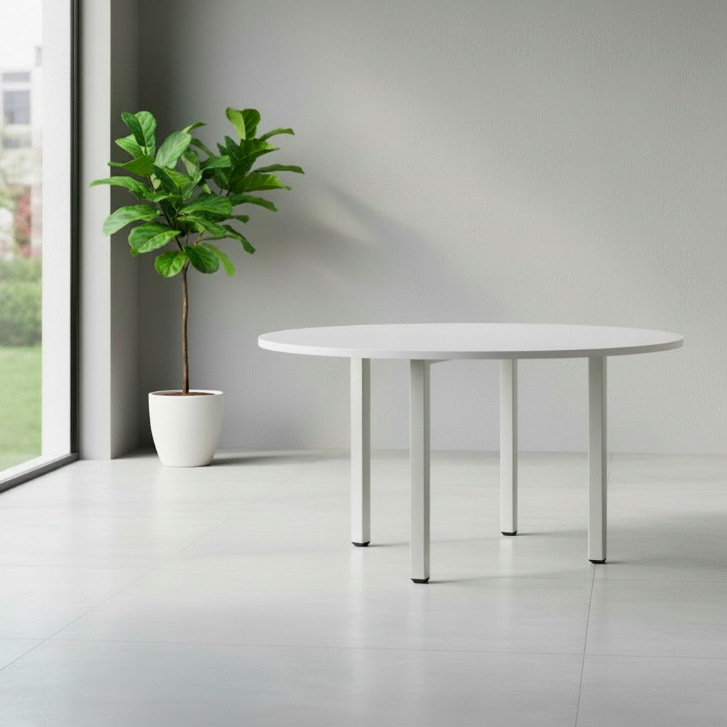 Tavolo tondo Leccino diametro 90 cm. piano bianco e gambe alluminio