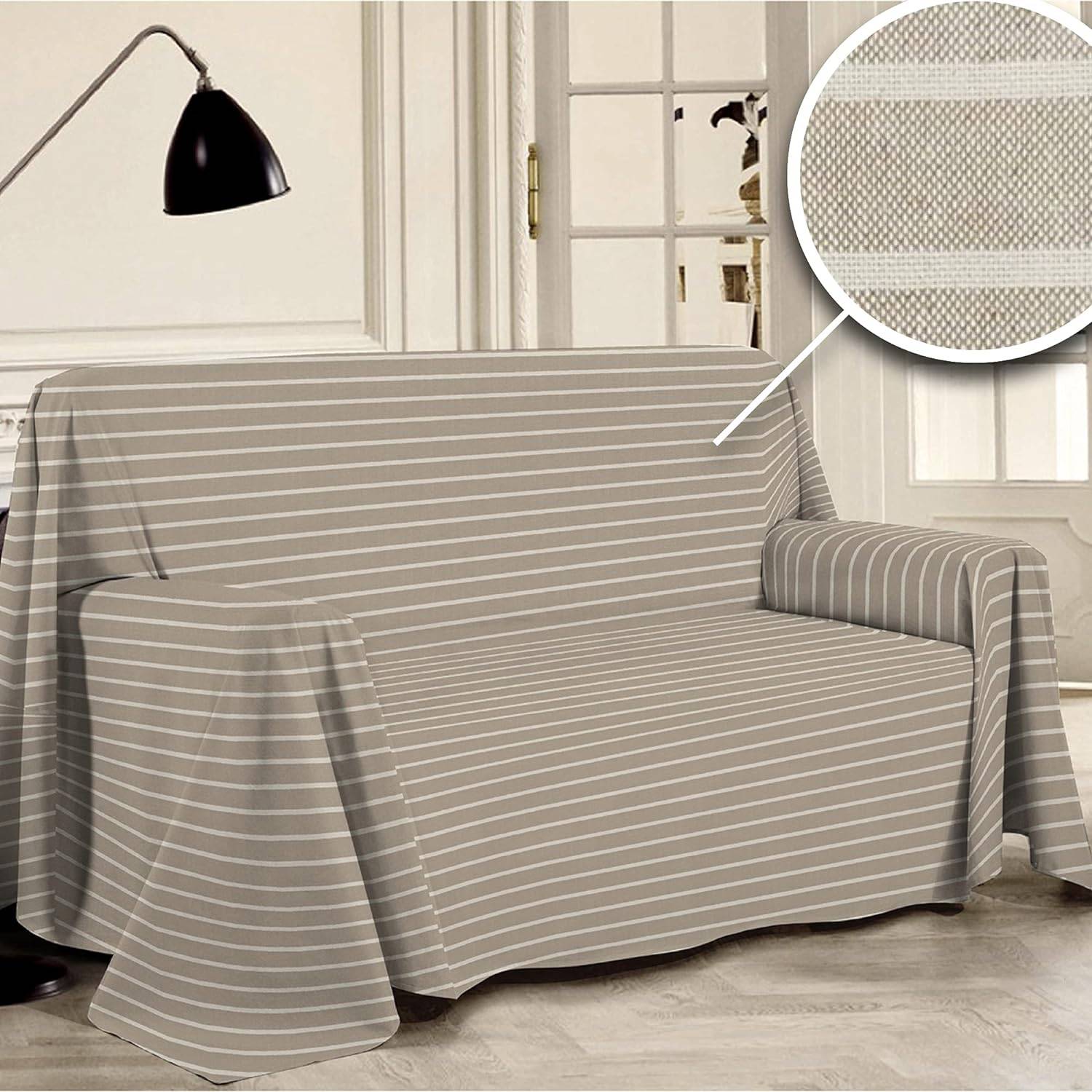 Telo Copridivano Made in Italy, Copritutto 100% Cotone Riciclato Tinto Filo, a Righe, Telo Arredo, Salva Divano, Coperta Picnic - Milano 7 Arte e Design