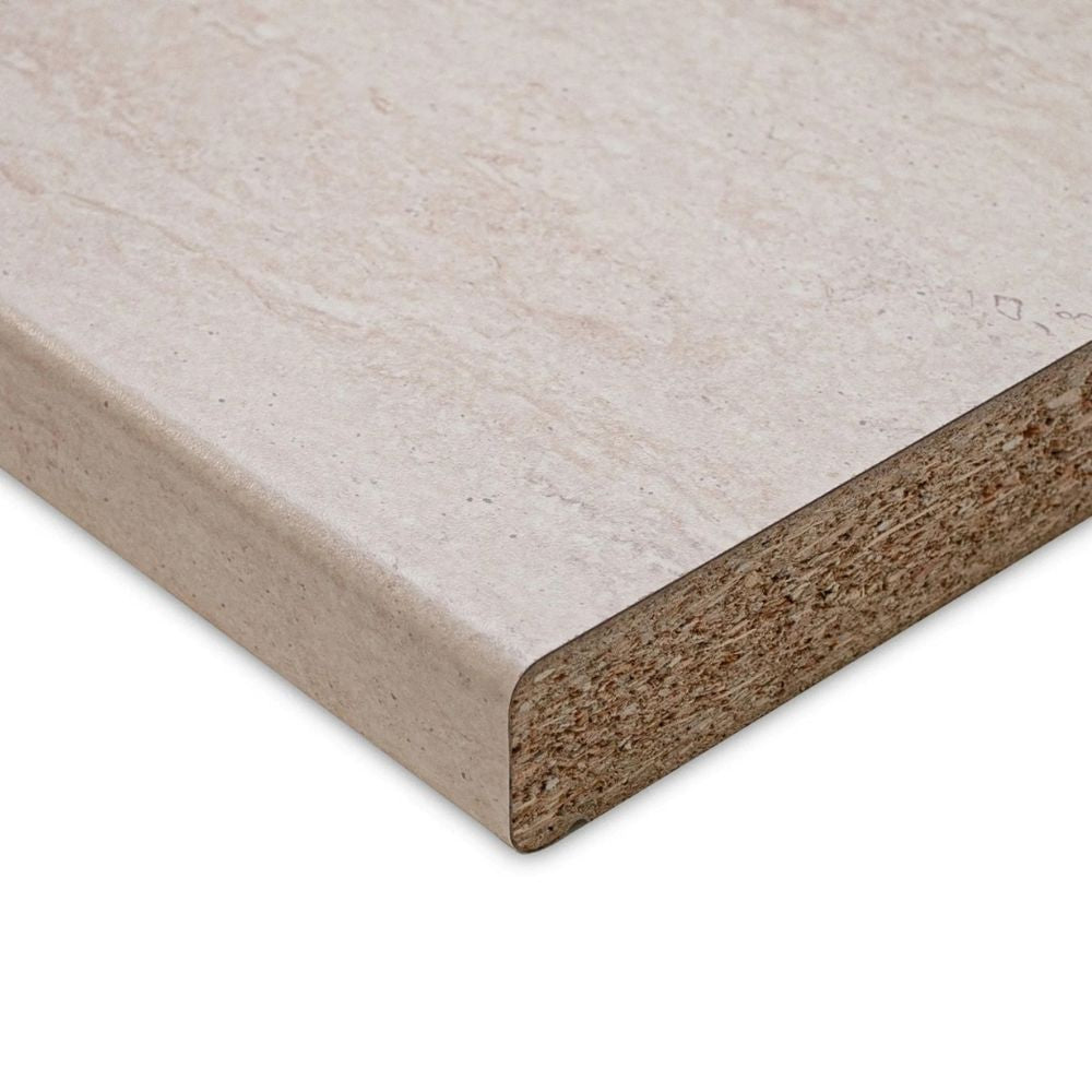 Top bordato per cucina forato verso destro in travertino 180x60x3.8 cm