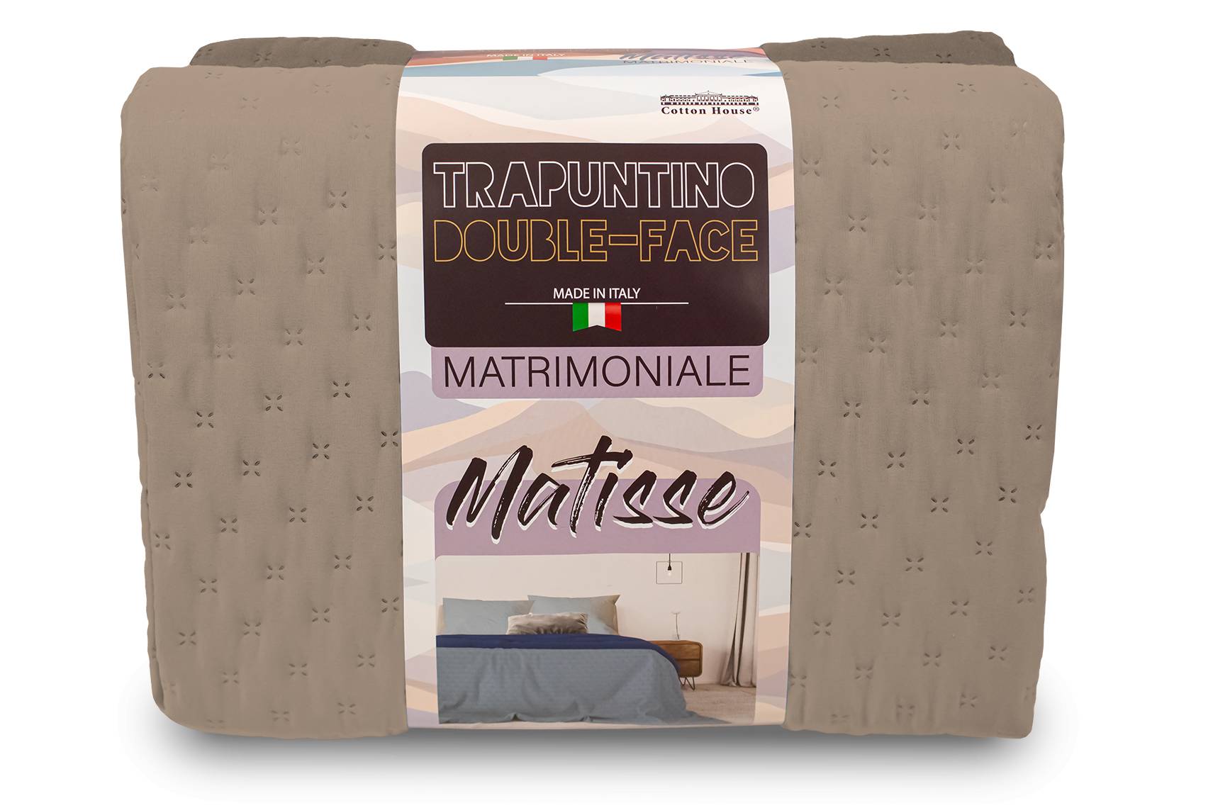 Trapuntino italiano tinta unita doubel-face colore tortora piazza e mezza - Milano 7 Arte e Design