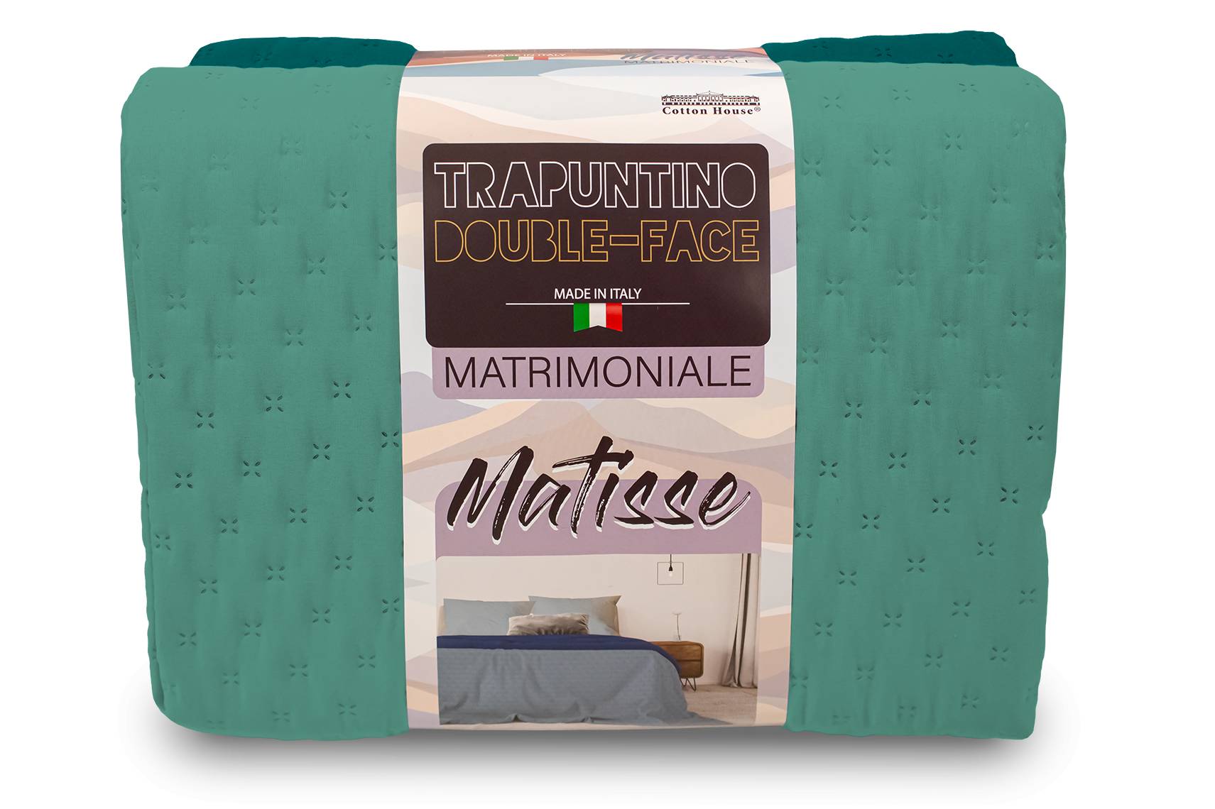 Trapuntino italiano tinta unita doubel-face colore verde una piazza Italiano - Milano 7 Arte e Design