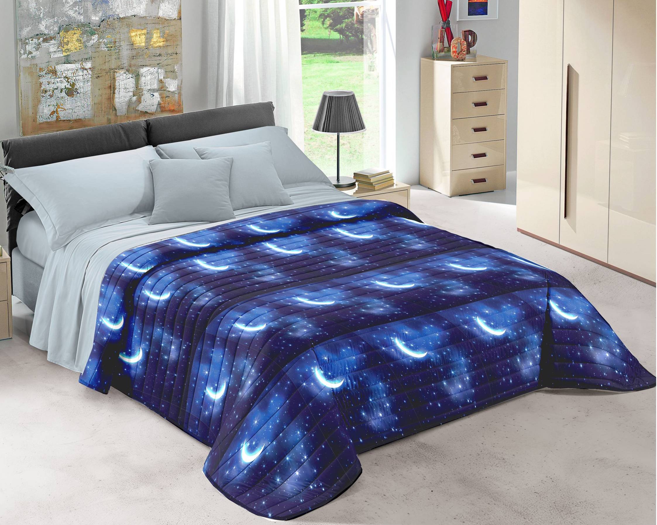Trapuntino quilt notte luna stelle imbottito primavera estate autunno made italy - Milano 7 Arte e Design