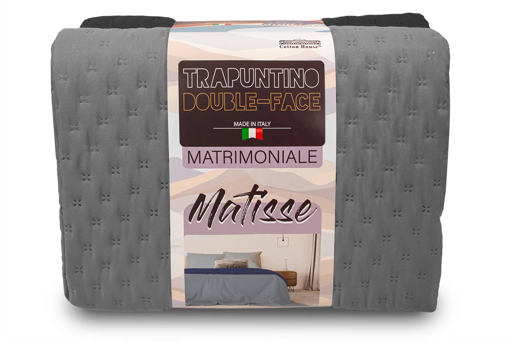 Trapuntino tinta unita doubel-face colore nero grigio prodotto in Italia - Milano 7 Arte e Design