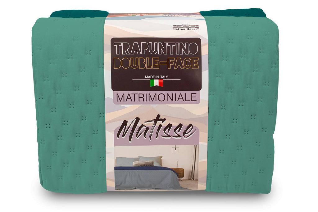 Trapuntino tinta unita doubel-face colore petrolio verde prodotto in Italia - Milano 7 Arte e Design