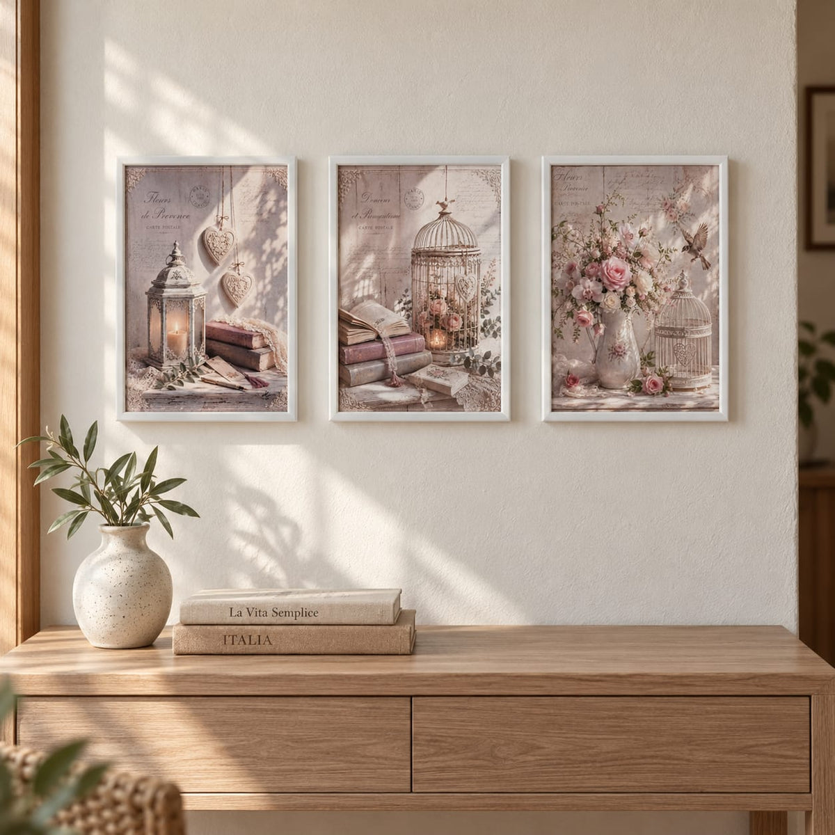 quadri shabby, vintage , retrò, set da 3