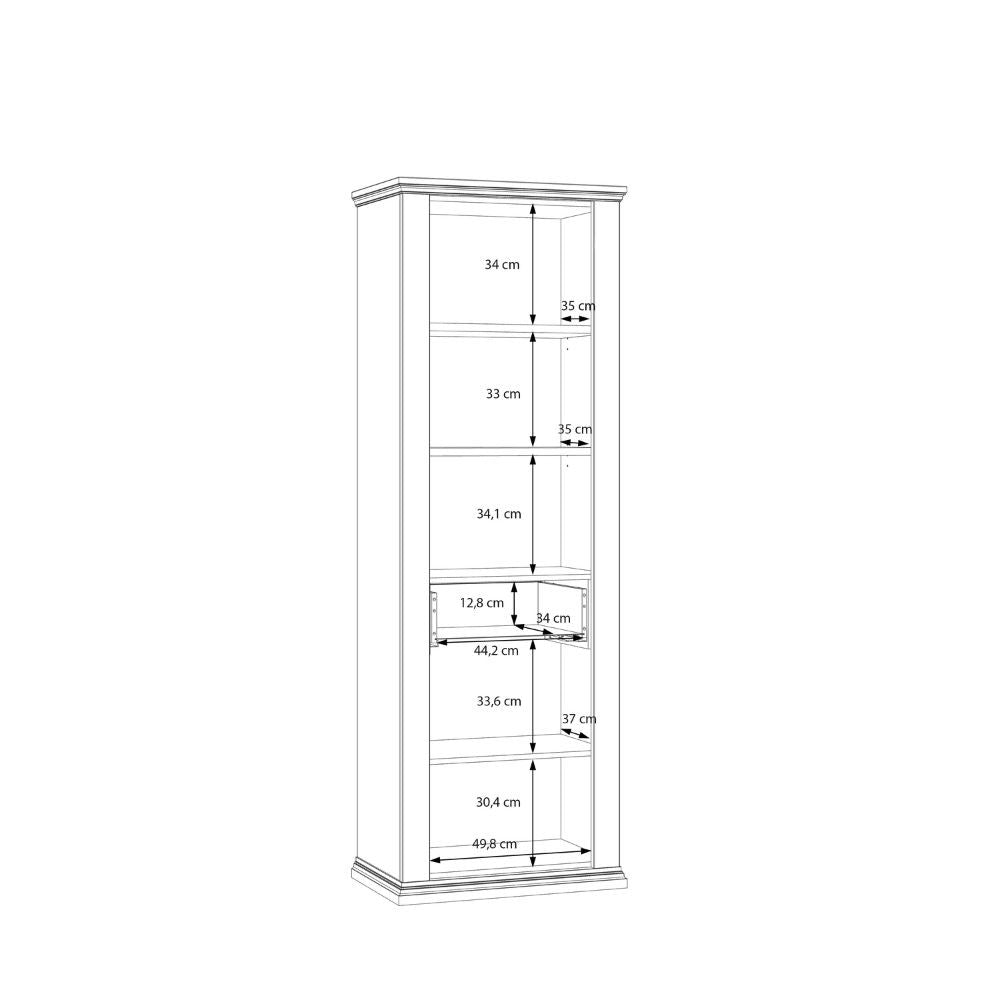 Vetrina Essenza con 1 anta a vetro 1 cassetto e 1 anta in stile classico colore bianco e rovere