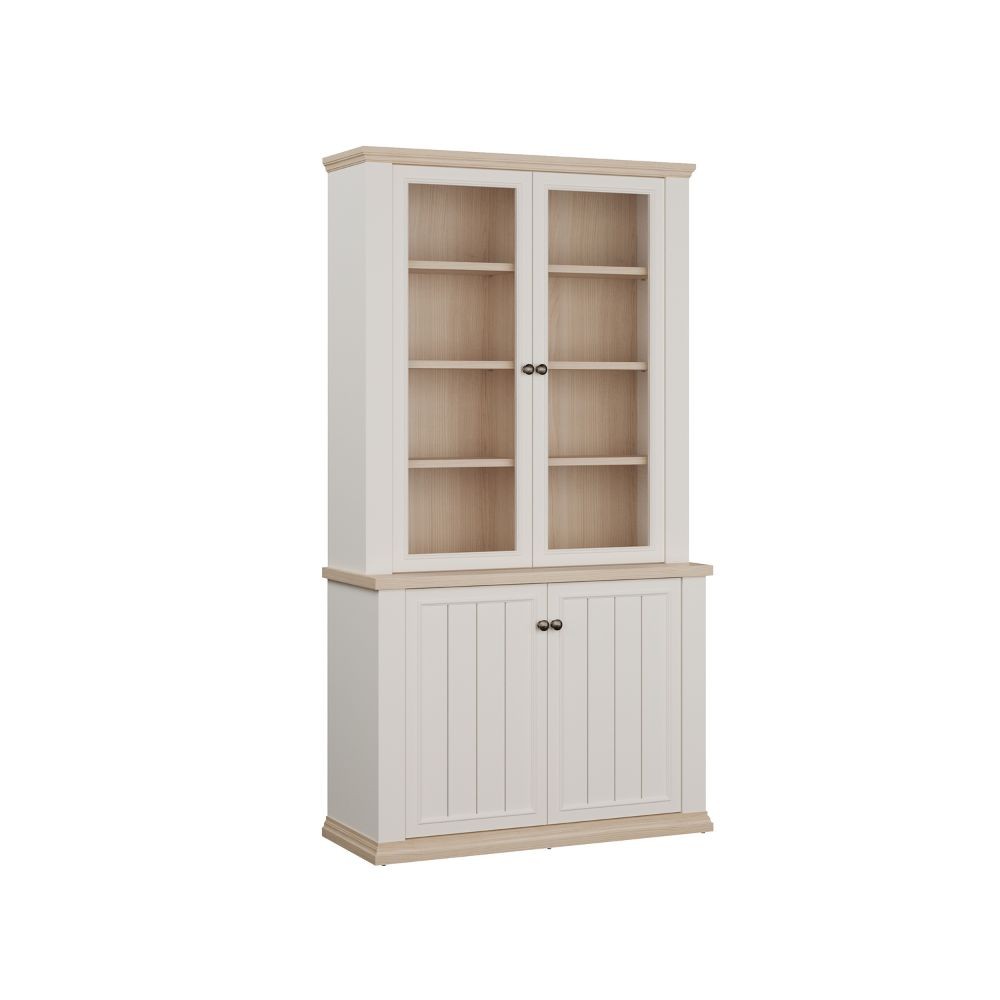 Vetrina Essenza con 2 ante a vetro e 2 ante in stile classico colore bianco e rovere