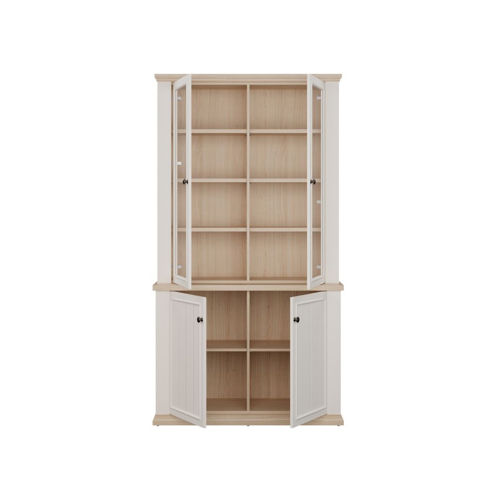 Vetrina Essenza con 2 ante a vetro e 2 ante in stile classico colore bianco e rovere
