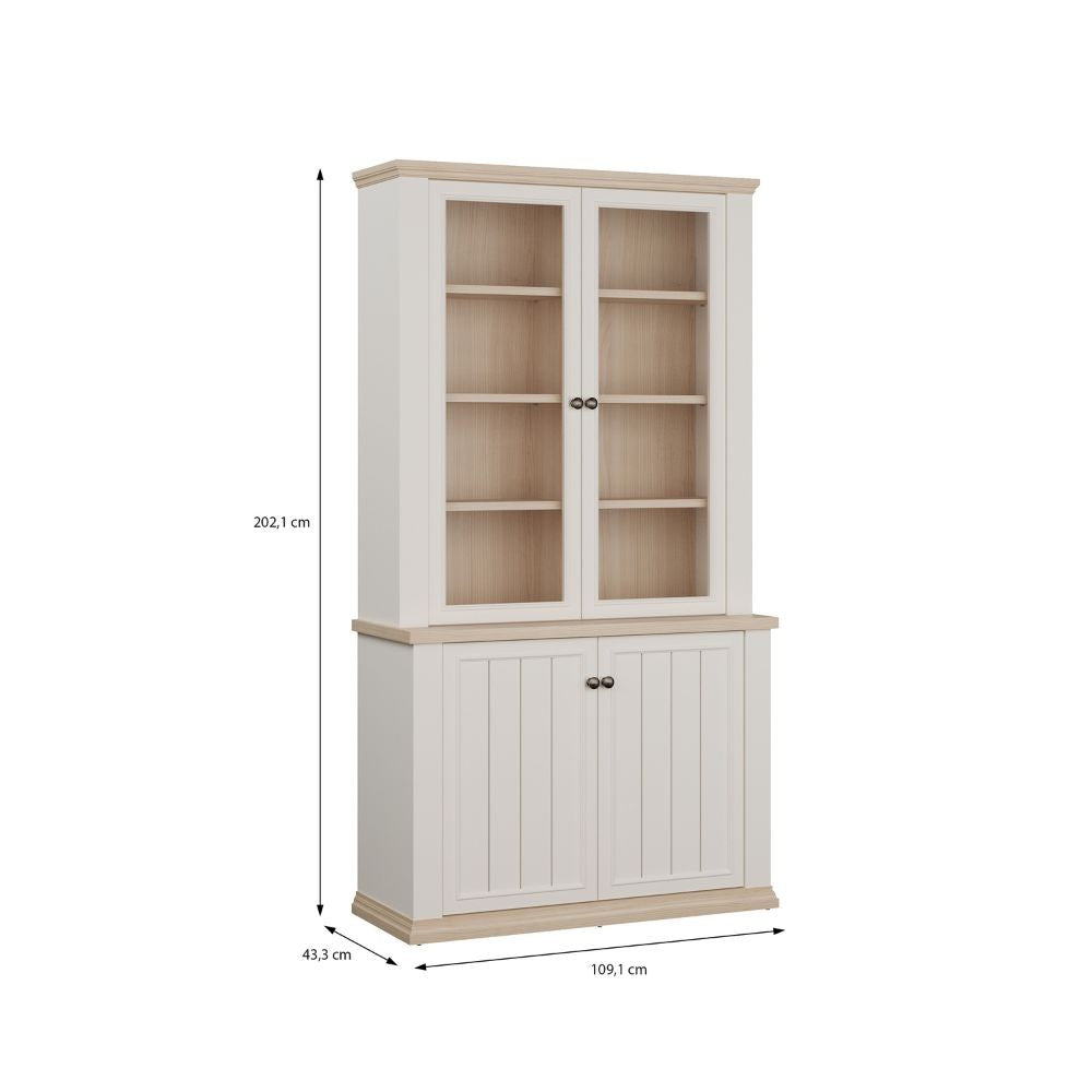 Vetrina Essenza con 2 ante a vetro e 2 ante in stile classico colore bianco e rovere
