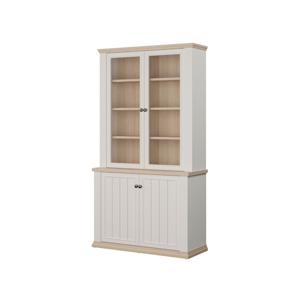 Vetrina Essenza con 2 ante a vetro e 2 ante in stile classico colore bianco e rovere