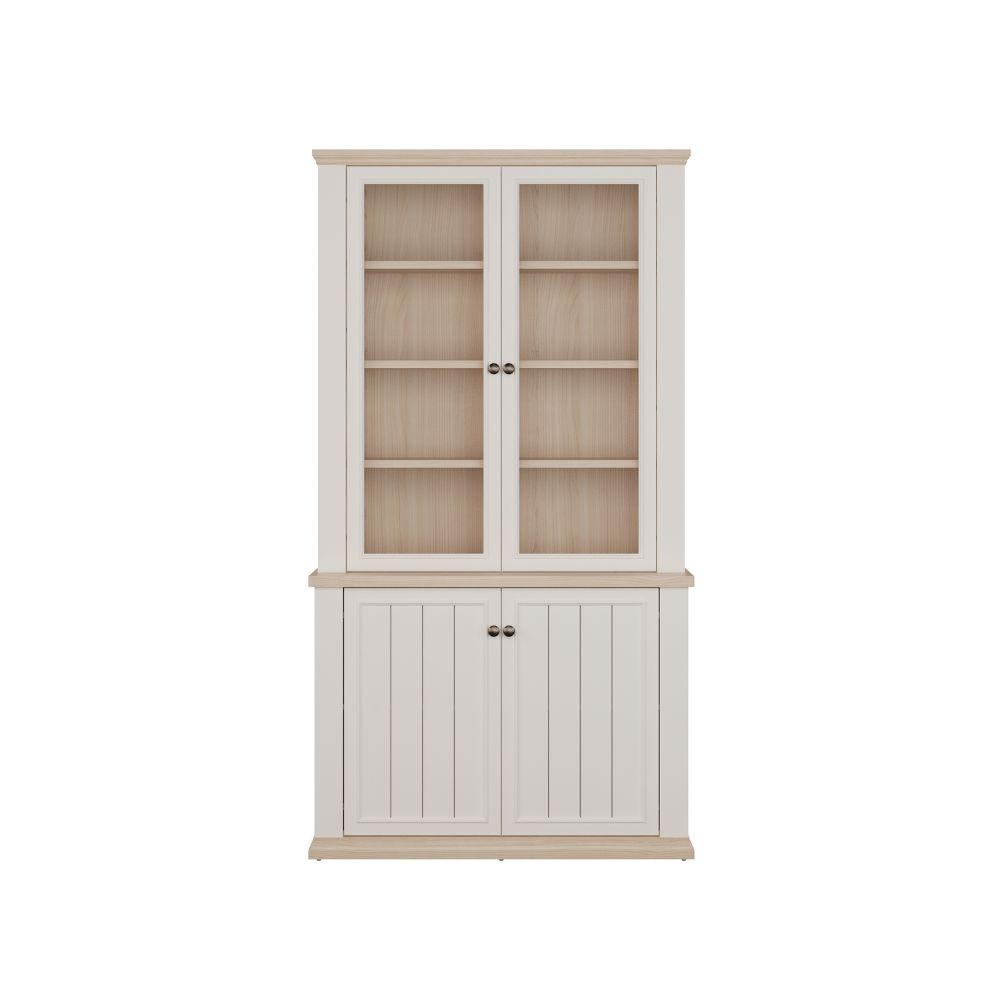 Vetrina Essenza con 2 ante a vetro e 2 ante in stile classico colore bianco e rovere