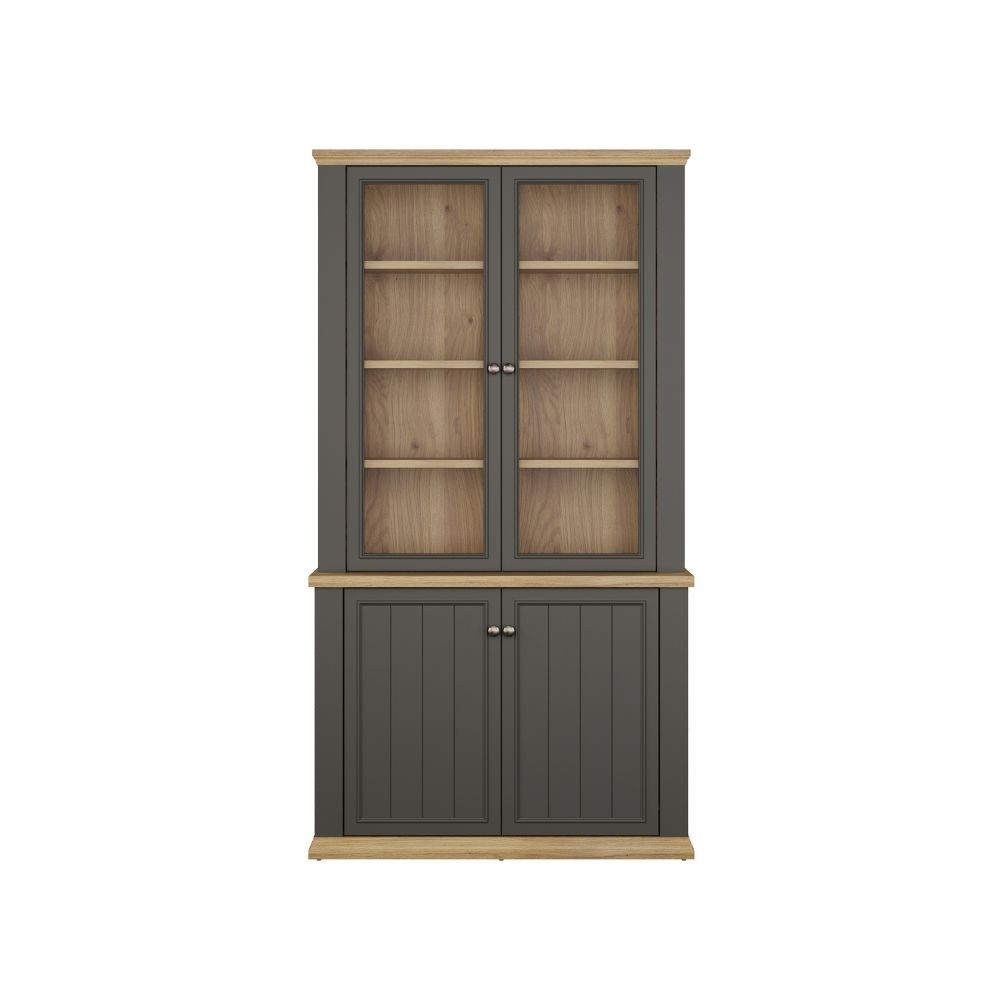 Vetrina Essenza con 2 ante a vetro e 2 ante in stile classico colore grigio scuro e rovere
