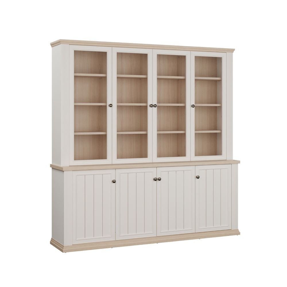Vetrina Essenza con 4 ante a vetro e 4 ante in stile classico colore bianco e rovere