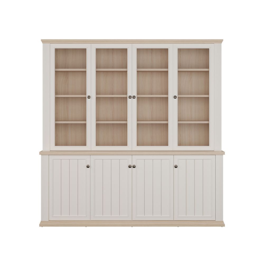 Vetrina Essenza con 4 ante a vetro e 4 ante in stile classico colore bianco e rovere
