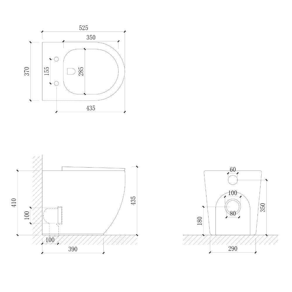WC filo muro FT53A a pavimento in ceramica 52.5x37x41H cm. bianco