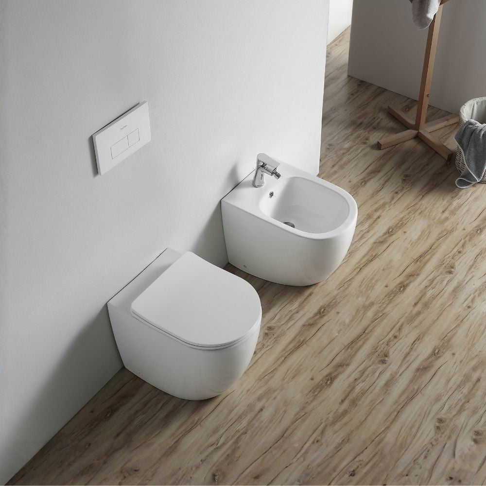 WC filo muro FT53A a pavimento in ceramica 52.5x37x41H cm. bianco