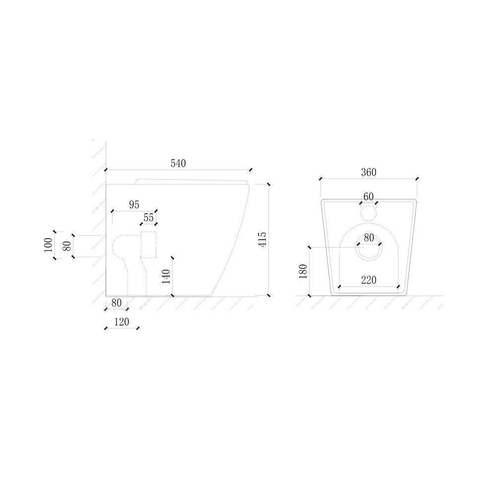 WC filo muro FT54D a pavimento in ceramica bianco 54x36x41.5H cm.