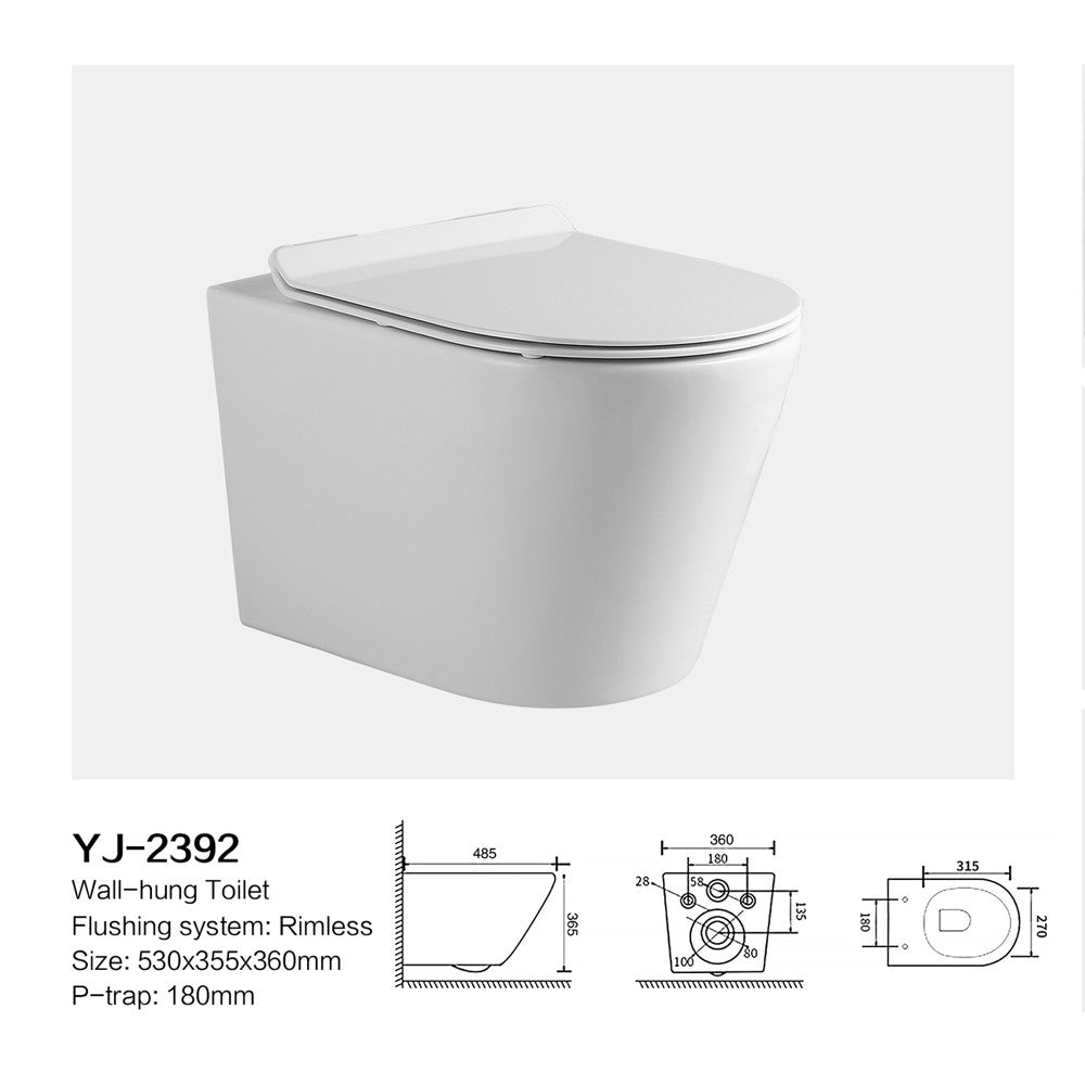 WC sospeso rimless YJ-2392 48.5x36x.36.5 cm bianco lucido